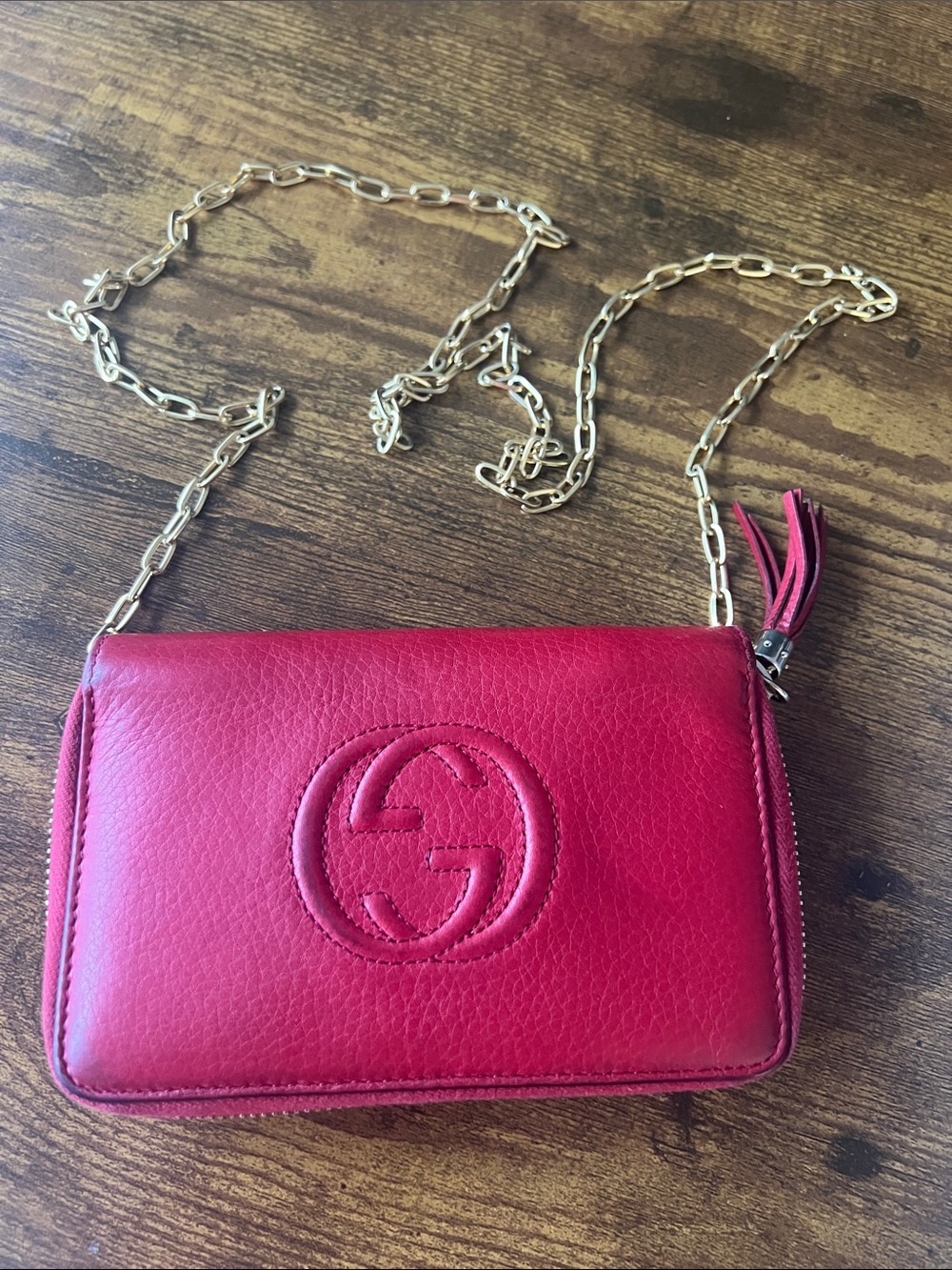Gucci Red Leather Mini Crossbody with Gold Chain